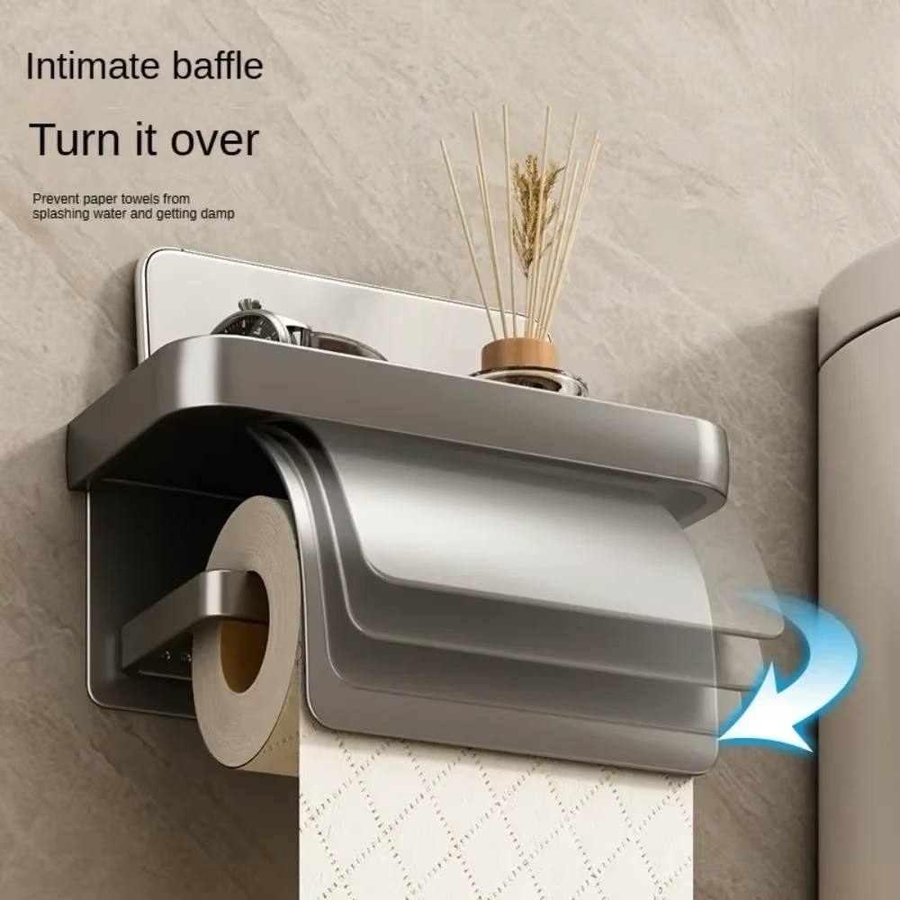 Aquaritmo™ Toilet Paper Holder with Shelf | Stainless Steel, No-Drill