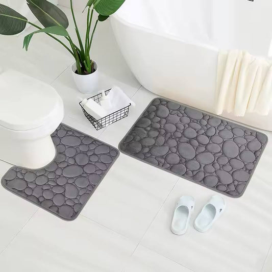 Aquaritmo™ Non-Slip Bath Mat Set — 2pcs | Memory Foam, Stone Pattern