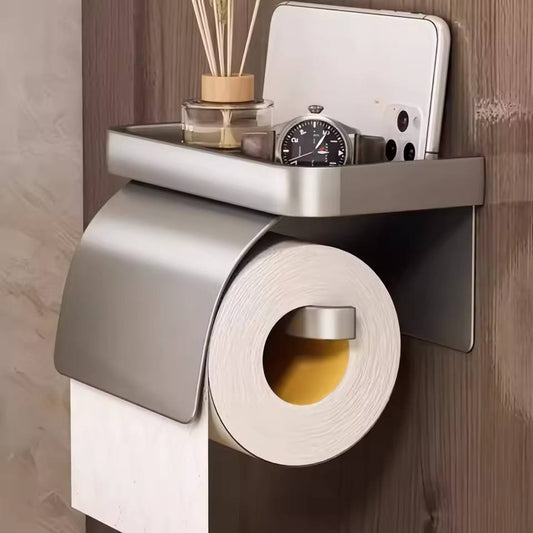 Aquaritmo™ Toilet Paper Holder with Shelf | Stainless Steel, No-Drill