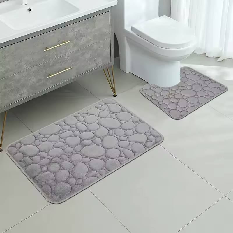 Aquaritmo™ Non-Slip Bath Mat Set — 2pcs | Memory Foam, Stone Pattern