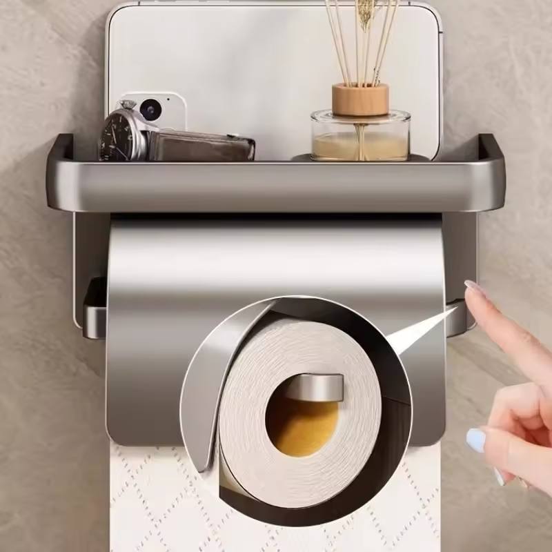 Aquaritmo™ Toilet Paper Holder with Shelf | Stainless Steel, No-Drill